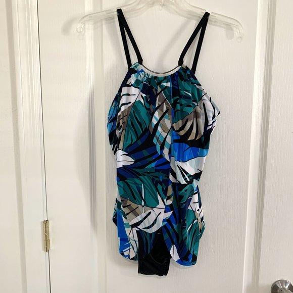 Magicsuit by Miraclesuit Jill Palm Desert Swimsuit 1-PC Black Multi Size 10 NEW - Picture 5 of 11